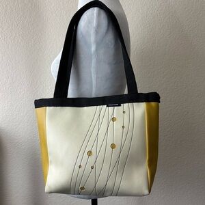 Holly Aiken Handbag Yellow Tan Canvas Geometric Purse Shoulder Bag Womens‎
